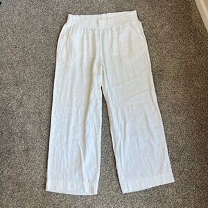 Old Navy White Wide Leg Linen Blend Elastic Waist Pants, Size Large